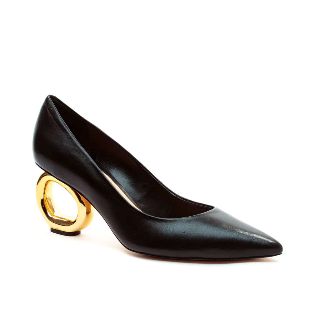 Encontraproduto.com.br - Scarpin Couro Preto Salto Vazado Cecconello 2201002-9