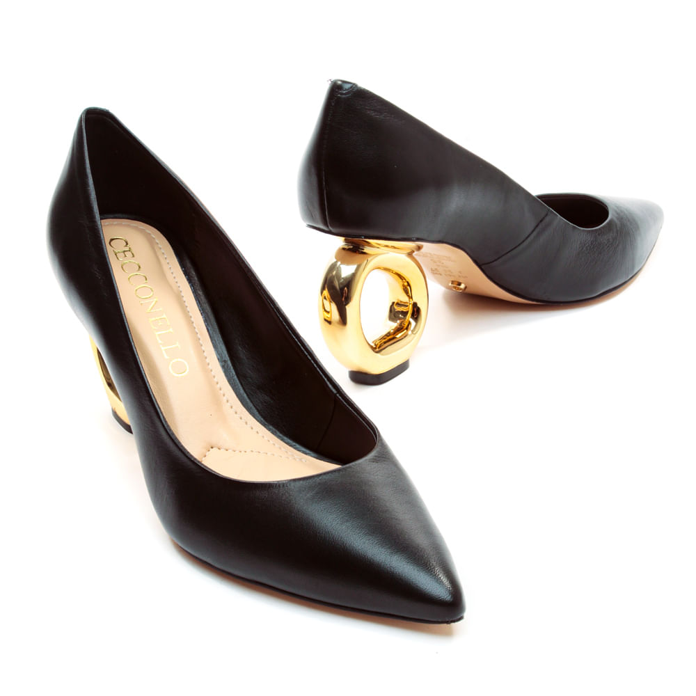Encontraproduto.com.br - Scarpin Couro Preto Salto Vazado Cecconello 2201002-9
