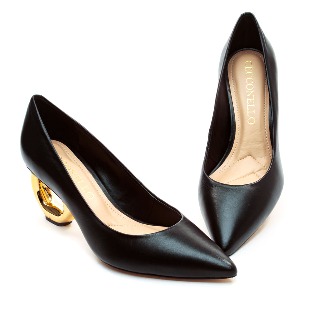 Encontraproduto.com.br - Scarpin Couro Preto Salto Vazado Cecconello 2201002-9