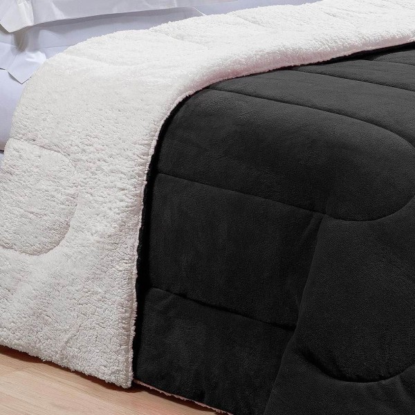 Encontraproduto.com.br - Edredom Queen Coberdrom Noruega Sherpa-mantinha 1 Peça Preto
