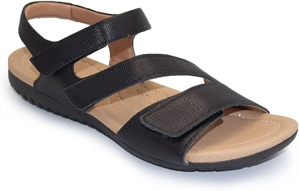 Sandalia Rasteria Em Couro Fechamento Velcro R1869 Preto Usaflex