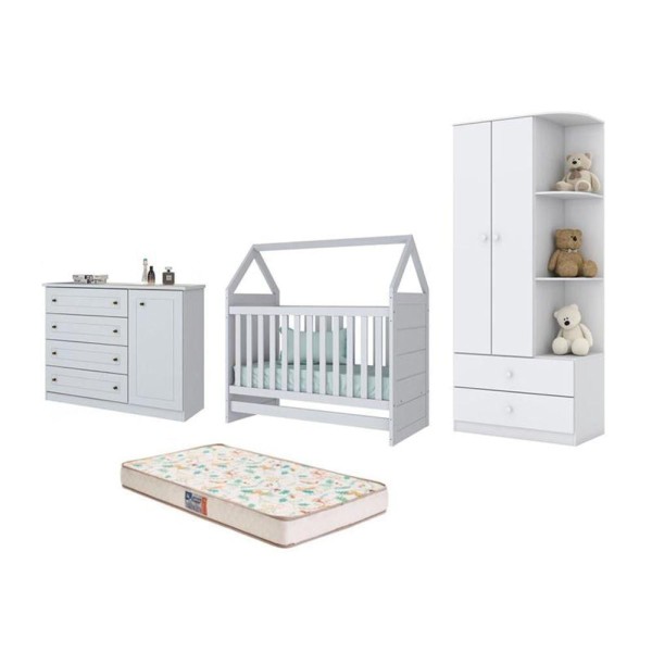 Encontraproduto.com.br - Berço E Cômoda E Guarda Roupa Labirinto Branco E Colchão