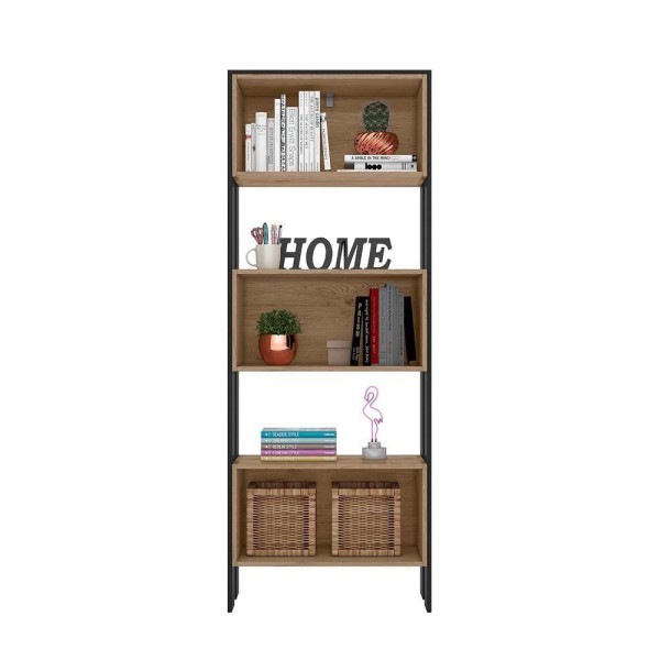 Encontraproduto.com.br - Escritório Com Escrivaninha 2 Gavetas E 2 Livreiros Multiuso Nicho Preto/Carvalho - Fdecor