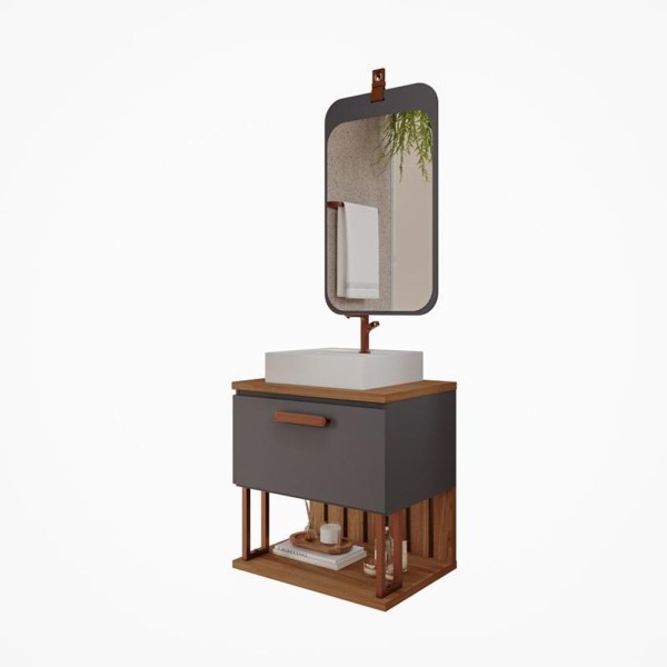 Encontraproduto.com.br - Gabinete De Banheiro Duna 60 Com Espelho Monet Titanium Freijo Mgm