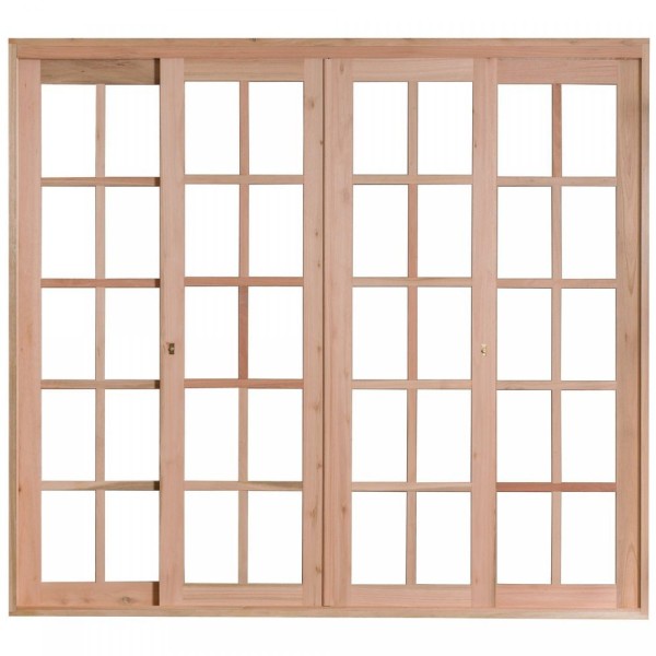 Encontraproduto.com.br - Porta Janela Com 2 Caixilhos De Correr e 2 Caixilhos Fixos Para Vidros Quadriculados Natural