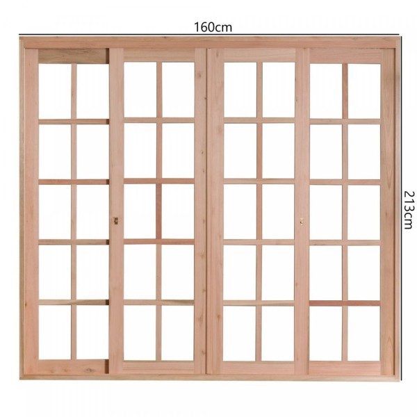 Encontraproduto.com.br - Porta Janela Com 2 Caixilhos De Correr e 2 Caixilhos Fixos Para Vidros Quadriculados Natural