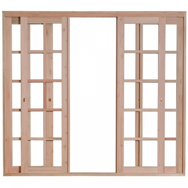 Encontraproduto.com.br - Porta Janela Com 2 Caixilhos De Correr e 2 Caixilhos Fixos Para Vidros Quadriculados Natural