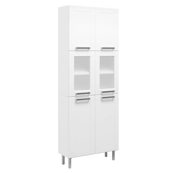 Encontraproduto.com.br - Paneleiro Armário Duplo Multiuso Alto Com Vidro 6 Portas 5 Prateleiras Múltipla Cozinha Branco