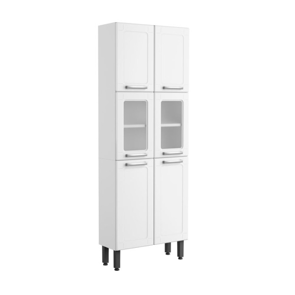Encontraproduto.com.br - Paneleiro Armário Duplo Multiuso Alto Com Vidro 6 Portas 5 Prateleiras Múltipla Cozinha Branco