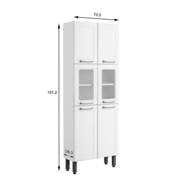 Encontraproduto.com.br - Paneleiro Armário Duplo Multiuso Alto Com Vidro 6 Portas 5 Prateleiras Múltipla Cozinha Branco