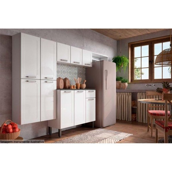 Encontraproduto.com.br - Cozinha Completa Dona Maria 4pçs ( Armário Balcão Paneleiro Complemento) C4P9 Branco - Bertolini