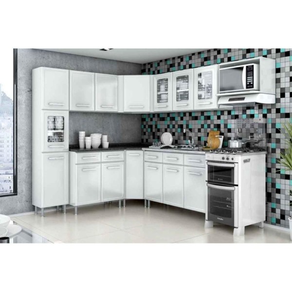 Encontraproduto.com.br - Armário Aéreo Organizador Duplo Para Cozinha Área de Serviço 2 Portas Com Puxadores Gourmet Branco