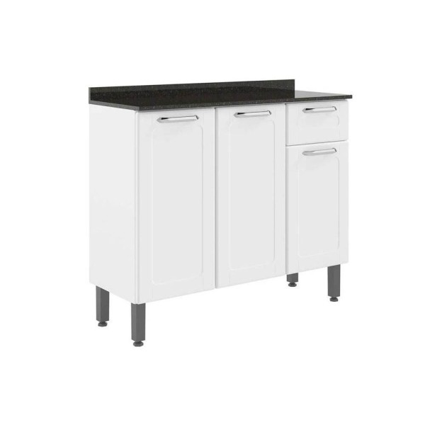Encontraproduto.com.br - Balcão De Cozinha Dona Maria 6173 3 Portas 1 Gaveta C/ Tampo E Pés 105cm Branco - Bertolini