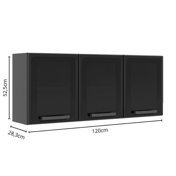 Encontraproduto.com.br - Armário Aéreo 3 portas de vidro 100% Aço Estilo Grafite