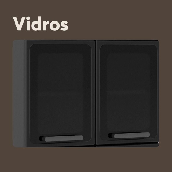 Encontraproduto.com.br - Armário Aéreo 3 portas de vidro 100% Aço Estilo Grafite