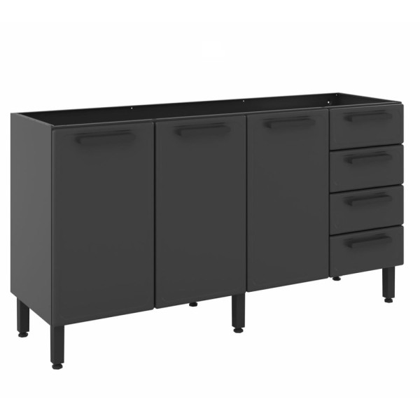 Encontraproduto.com.br - Balcão de Cozinha Bertolini Estilo Aço 3 Portas 4 Gavetas Grafite
