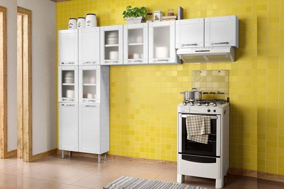 Cozinha Bertolini Multipla Compacta 3 Pecas 1 Paneleiro Duplo 2 Armarios Aereos em Aco Branco