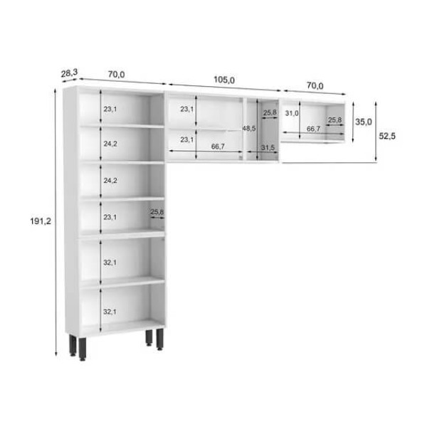 Encontraproduto.com.br - Cozinha Bertolini Multipla Compacta 3 Pecas 1 Paneleiro Duplo 2 Armarios Aereos em Aco Branco
