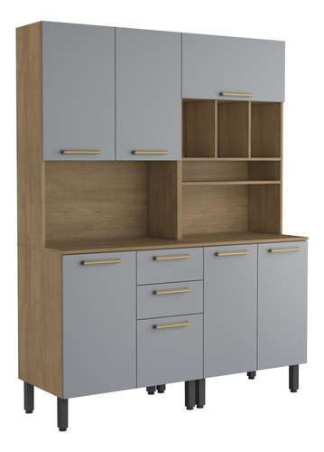 Encontraproduto.com.br - Cozinha Completa Compacta 150cm Grey Sky Axé Bertolini Cinza Carvalho
