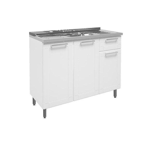 Balcão de Cozinha Modulado c/ Pia Múltipla c/ 3 Portas e 1 Gaveta Branco - Bertolini