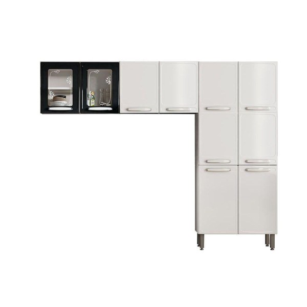 Cozinha Modulada Bertolini Evidence 3 Peças (2 Armários + 1 Paneleiro) Cpt57 Branco/preto