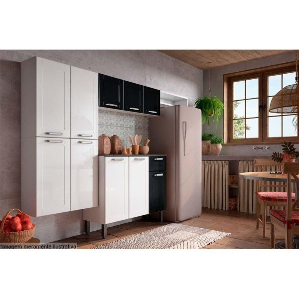 Encontraproduto.com.br - Kit De Cozinha Modulada 4pçs Dona Maria 1 Armário 1 Balcão 1 Paneleiro 1 compl. C4P90 Branco/Preto