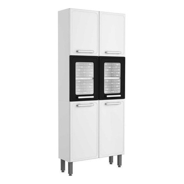 Paneleiro de Cozinha Modulado  Gourmet 7039 6 Portas (2 de Vidro) Branco/Preto - Bertolini