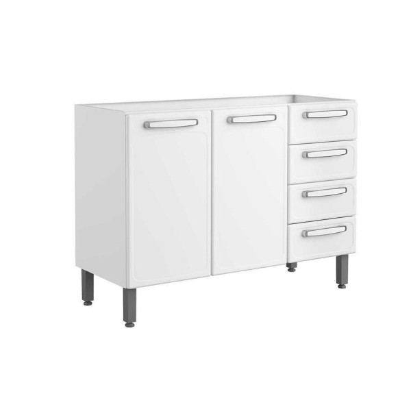 Gabinete De Cozinha Modulado Balcão Evidence 7026 2 Portas 4 Gavetas S/ Tampo Branco - Bertolini