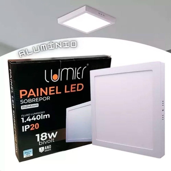 Encontraproduto.com.br - Kit 10 Painel Plafon Led 18w Quadrado Sobrepor Branco Frio