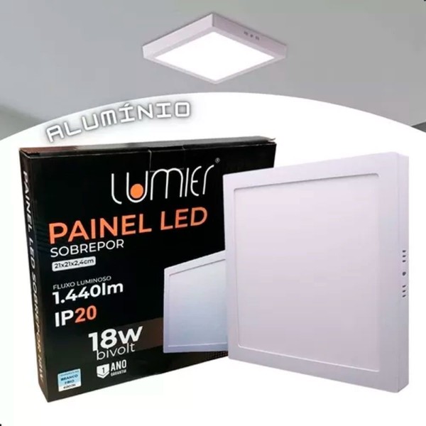 Encontraproduto.com.br - Kit 10 Painel Plafon Led 18w Quadrado Sobrepor Branco Frio