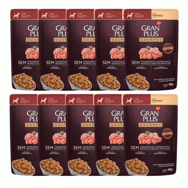 KIT 10 Rações Úmidas Gran Plus Sachê Cães Filhotes Frango
