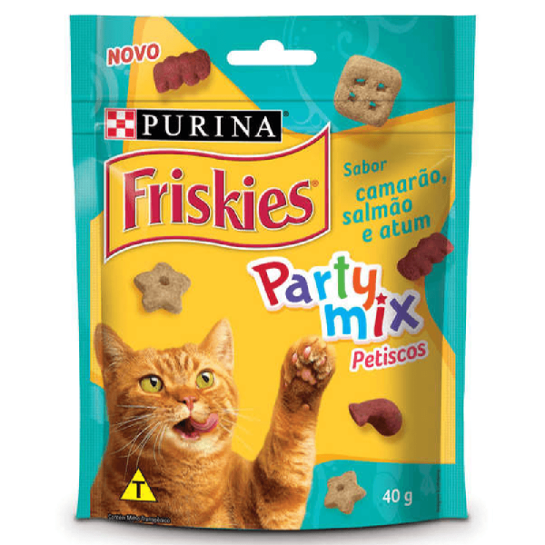 Petiscos Friskies Party Mix para Gatos - Camarão, Salmão e Atum 40g
