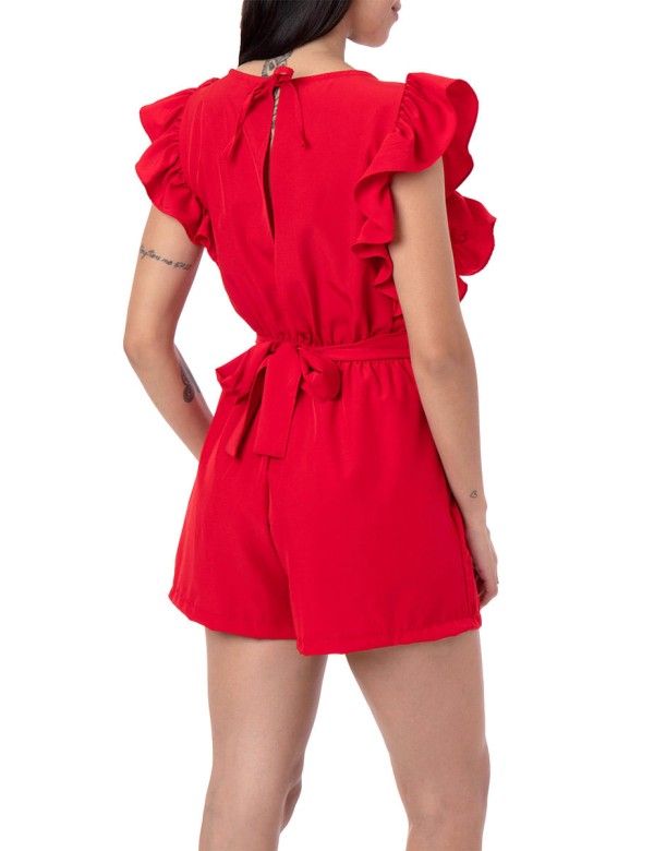 Encontraproduto.com.br - Macaquinho Liso Regata Com Babado - Vermelho