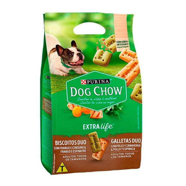 Biscoito Purina Dog Chow Carinhos Integral Duo para Cães Adultos Sabor Frango & Cenoura e Frango & Espinafre