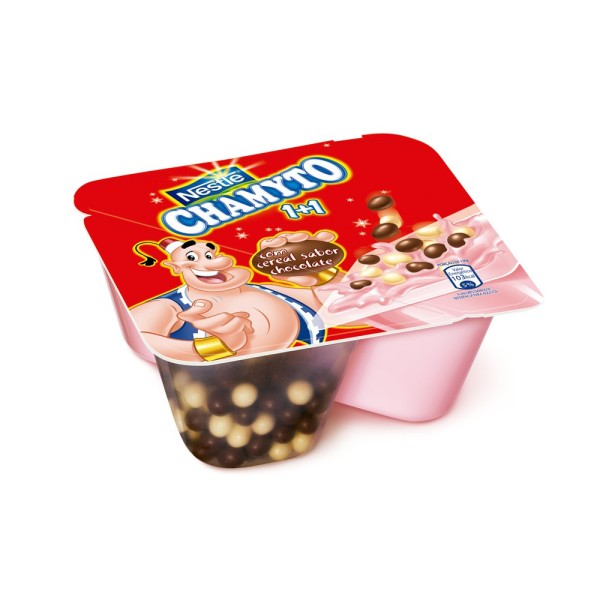 Encontraproduto.com.br - Iogurte Chamyto Parcialmente Desnatado Morango c/ Cereais de Chocolate Pote 130g