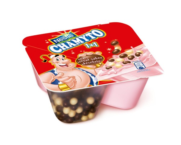 Encontraproduto.com.br - Iogurte Chamyto Parcialmente Desnatado Morango c/ Cereais de Chocolate Pote 130g