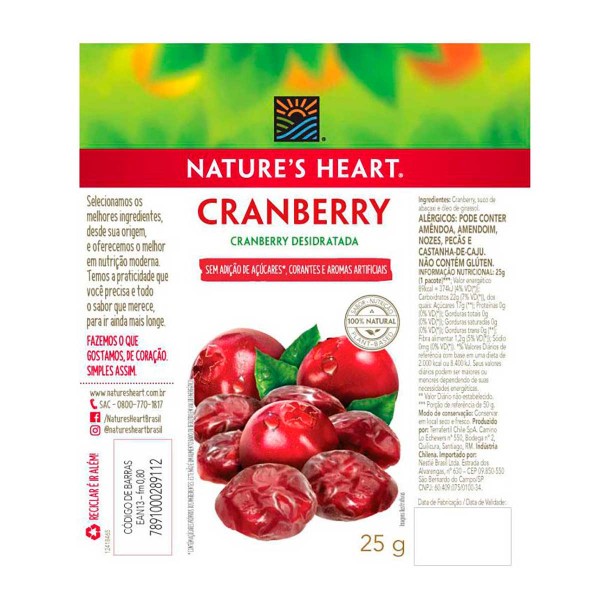 Encontraproduto.com.br - Snack Natures Heart Cranberry Desidratada 25g