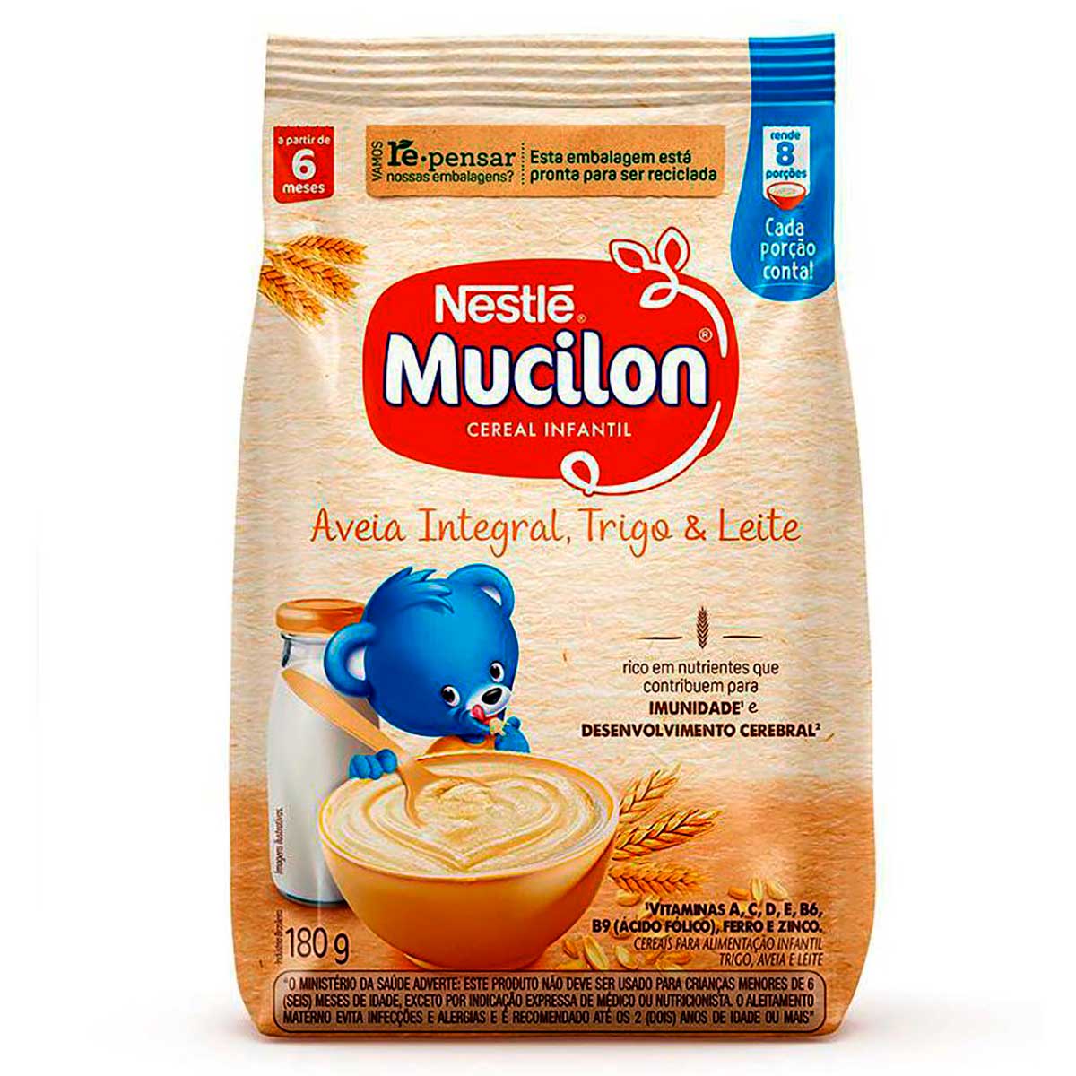 Cereal Infantil Mucilon Aveia Integral, Trigo e Leite 180g