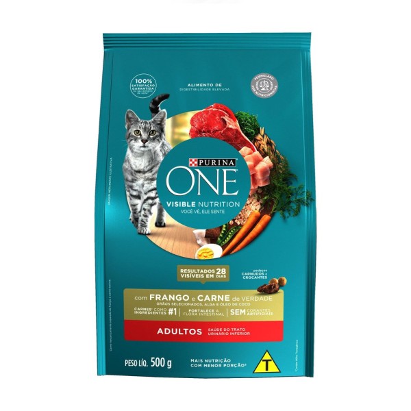 Encontraproduto.com.br - Alimento Gato One 500g Adultos Frango e Carne