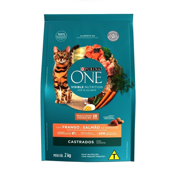 Alimento Gato One Castrados Frango e Salmão 2Kg