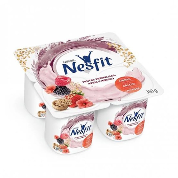 Encontraproduto.com.br - Iogurte Nesfit Zero Lactose Frutas Vermelhas, Aveia e Hibisco Bandeja 360g C/ 4 Unid