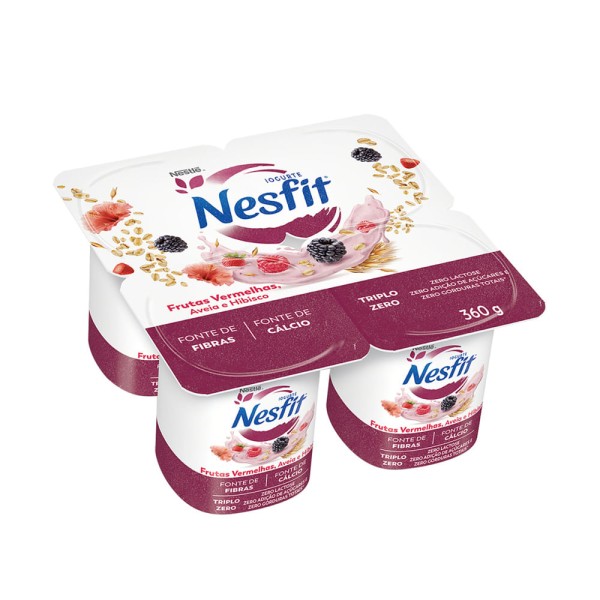 Encontraproduto.com.br - Iogurte Nesfit Zero Lactose Frutas Vermelhas, Aveia e Hibisco Bandeja 360g C/ 4 Unid