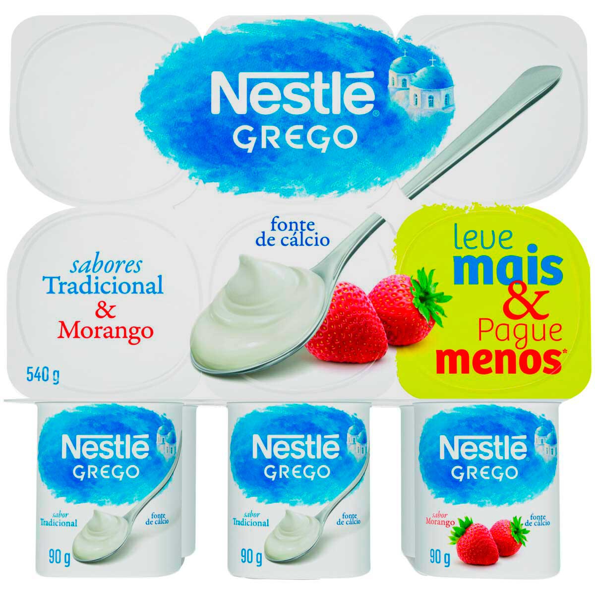 Encontraproduto.com.br - Iogurte Grego Nestlé Tradicional e Morango Bandeja com 540g