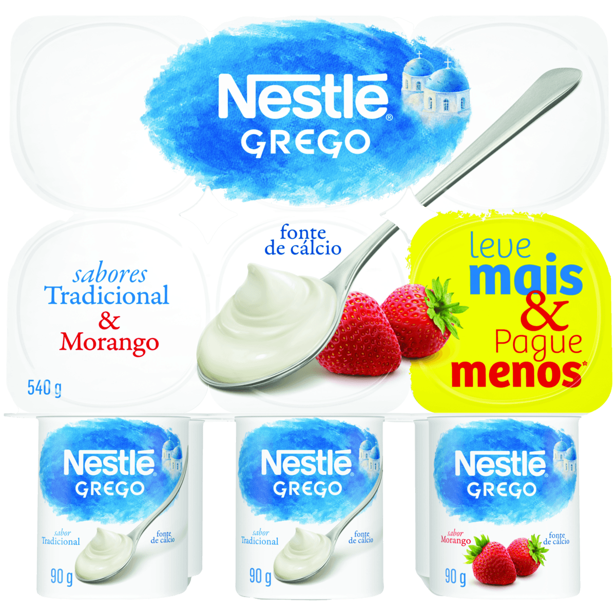 Encontraproduto.com.br - Iogurte Grego Nestlé Tradicional e Morango Bandeja com 540g