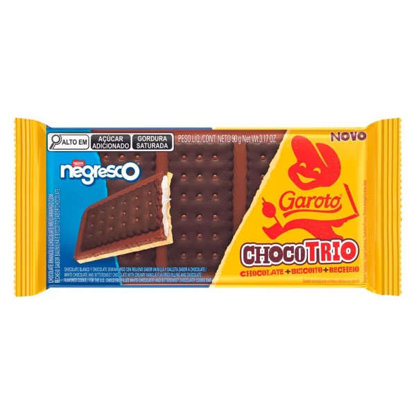 Encontraproduto.com.br - Chocolate Garoto Chocotrio Branco e Meio Amargo Recheio Negresco 90g