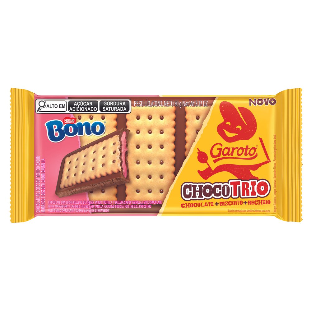 Chocolate Garoto Chocotrio ao Leite Recheio Bono 90g