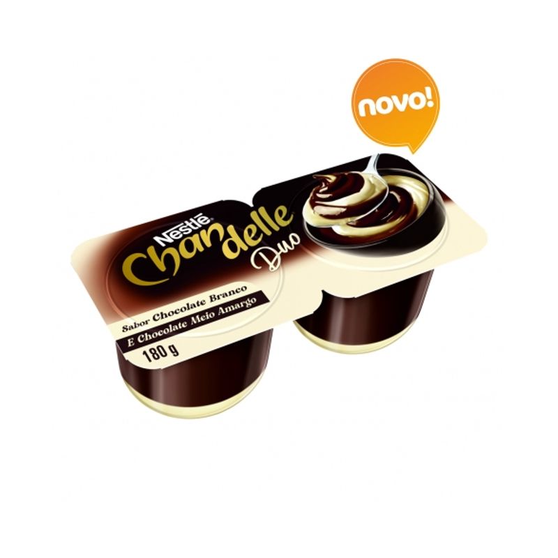 Encontraproduto.com.br - Sobremesa Láctea Chandelle Duo Chocolate Branco e Meio Amargo Bandeja 180g c/ 2 Unid
