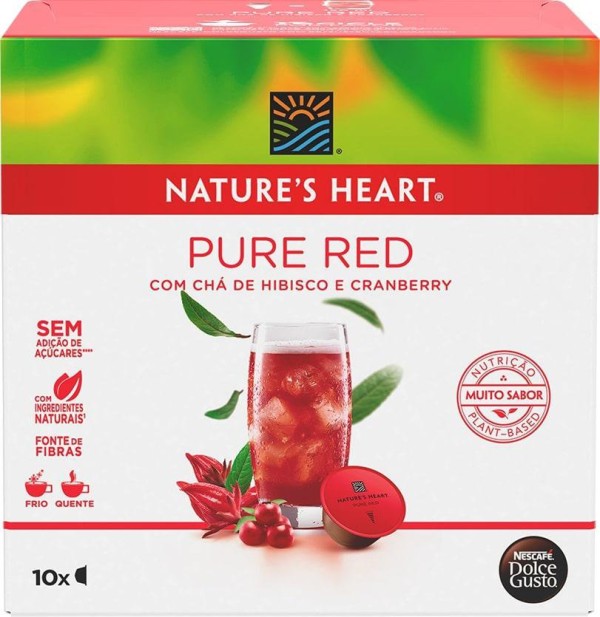 Encontraproduto.com.br - Chá Pure Red sem Açúcar Sabor Hibisco e Suco de Cranberry Natures Heart Caixa com 6 Cápsulas 60g