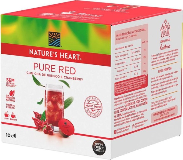 Encontraproduto.com.br - Chá Pure Red sem Açúcar Sabor Hibisco e Suco de Cranberry Natures Heart Caixa com 6 Cápsulas 60g