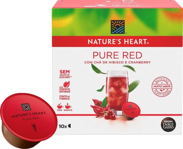 Encontraproduto.com.br - Chá Pure Red sem Açúcar Sabor Hibisco e Suco de Cranberry Natures Heart Caixa com 6 Cápsulas 60g